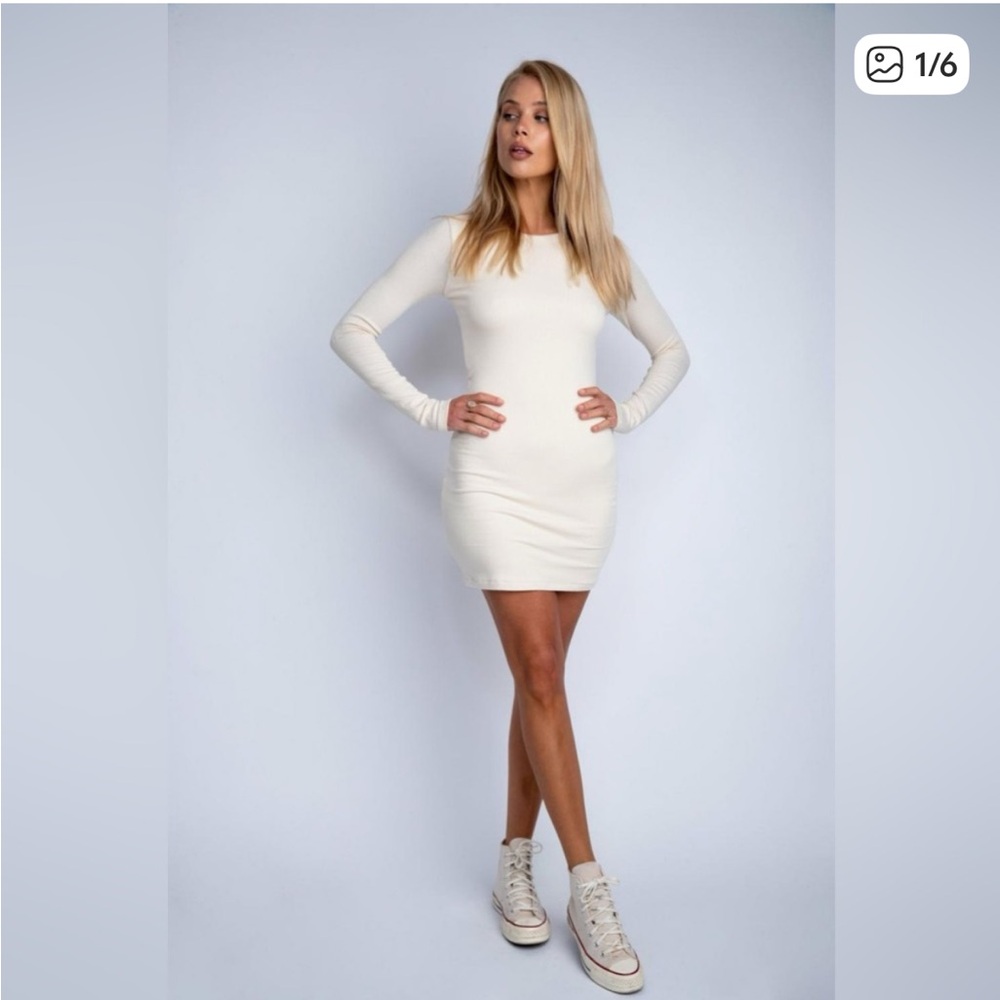 SKATIE Vanessa ribbed long sleeve Dress in Latte